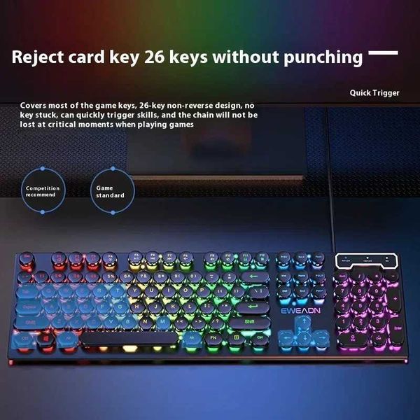 Eweadn Wired Retro Round Punk Mechanical Keyboard 104 Keys Usb Gaming Keyboard Rgb Backlit Pc Laptop Player AccessoriesXJ241225