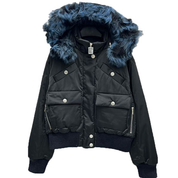 Wool Neck Down Outerwear Silver Button Cardigan Jackets Detachable Hat Down Coats Winter Thicken Outerwear