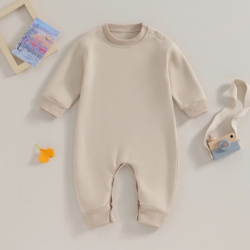 w454 Lioraitiin 0-18M born Baby Boy GiRL Clothes Solid Color Long SlEEve Romper Jumpsuit Crewneck Rompers Fall Outfi