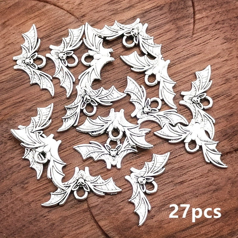TEMU 27pcs Gothic Style Small Bat Charms, Alloy Pendants For Making, Fashionable Halloween Themed Charms For Bracelets, Necklaces, Earrings, 9x21mm,