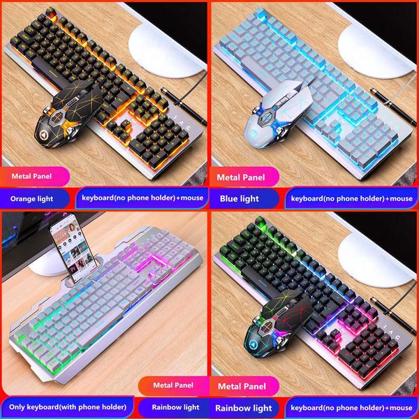 Keyboard Mouse Combos USB Wired Gamer Keyboard Mouse Kit Set Full Size 104 keys Mechanical Feeling RGB Backlit for Game PC Laptop Computer H