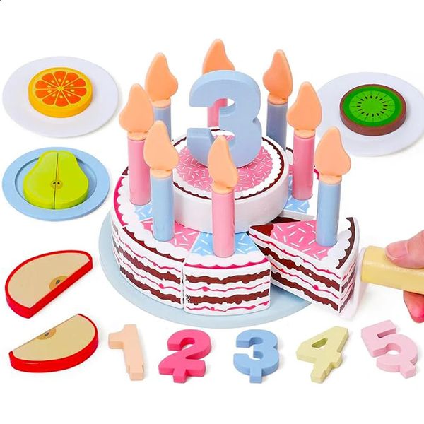 Toys de bolo de madeira Playset de cozinha brincar de comida fingir kit de corte de alimentos para Kidren Montessori Aprendizagem Partema Ed
