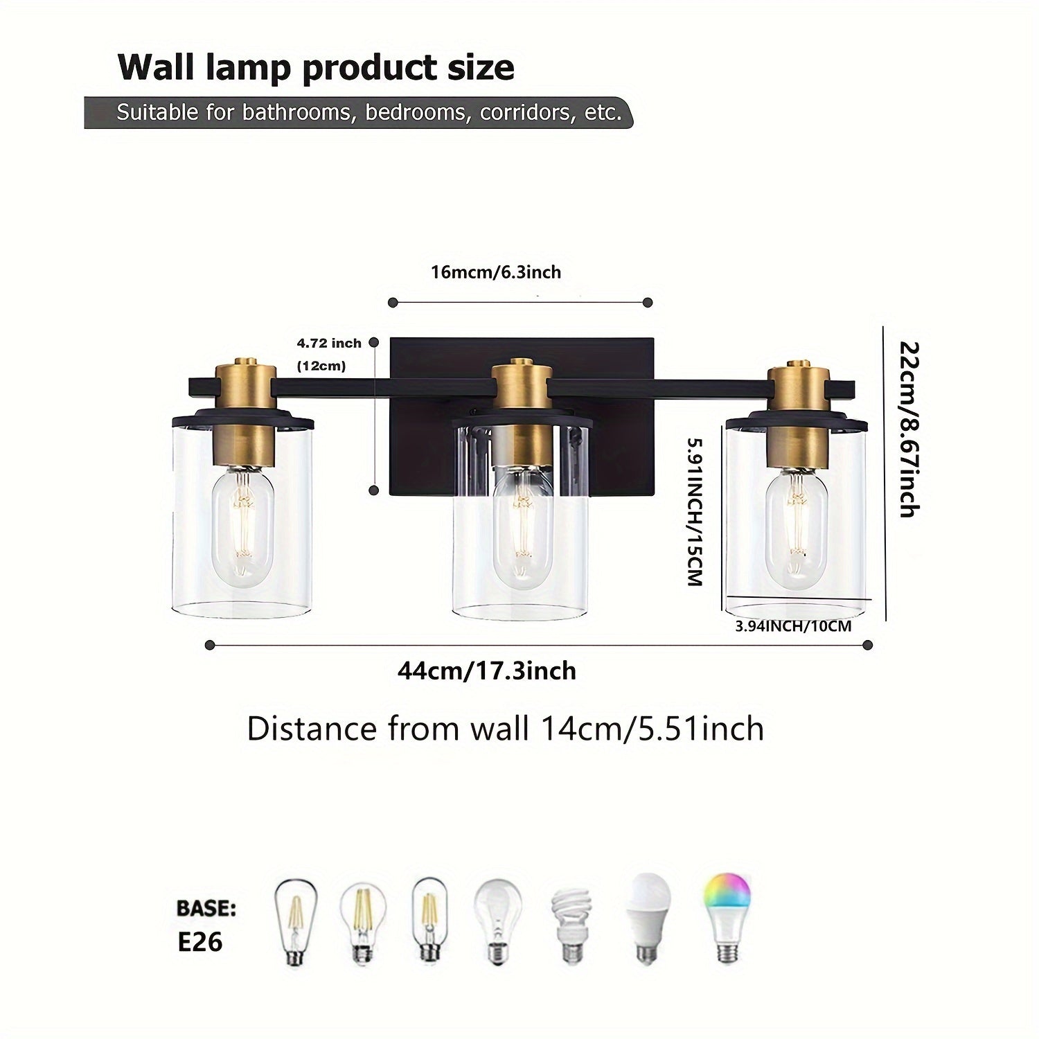 TEMU 3 Light Black And Golden Bathroom Vanity Light Fixtures Over Mirror, 4 Light Modern Brass Wall Sconce With Glass Ball Shade, Mid Vanity Lighting