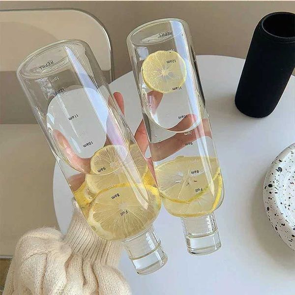 500-750ml Plastic Water Bottle with Time Marker Large Capacity Drink Bottle Outdoor Sports Water Bottles Simple Leakproof CupXJ240903