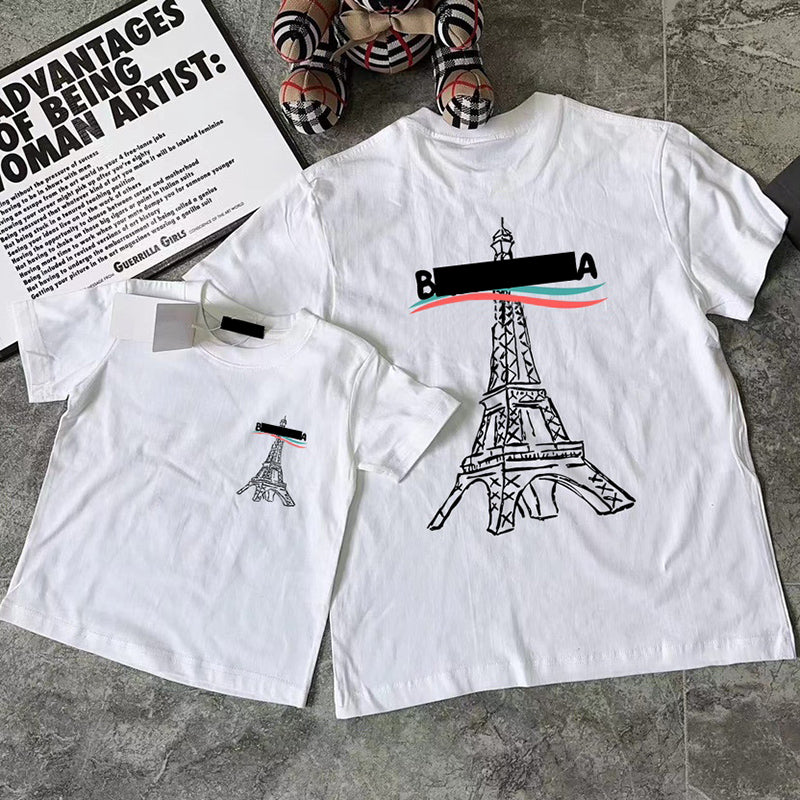 Summer kids T-shirts family wear parent-child attire short sleeves tees candy colored casual top with letter design cotton tee