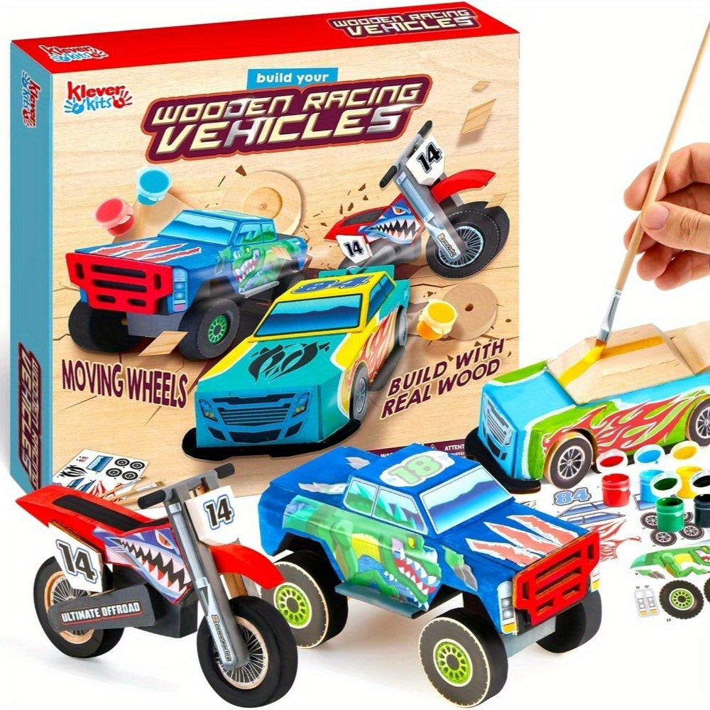 TEMU Syncfun Kids Craft Kit Build & Wooden Race Car Art & Craft Kit Diy Toy Make Your Own Car Truck Toy And Paint Kit, Presents For Kids
