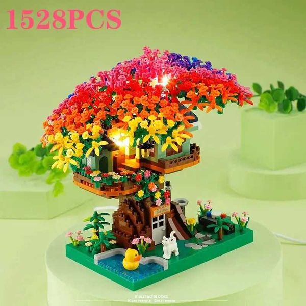 Blocks Blocks Sakura Tree House Building Blocks Creative City Street View Building Mini Bricks Model s DIY Puzzle Toys Holiday GiftY241106ON