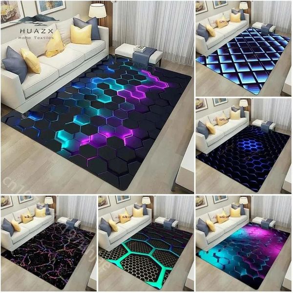 Dark Neon Effect Carpets for Geometric Mat Play Gaming Living Room Floor Bedroom Teens Cool Rug ESport Rugs Home Decoration 240424