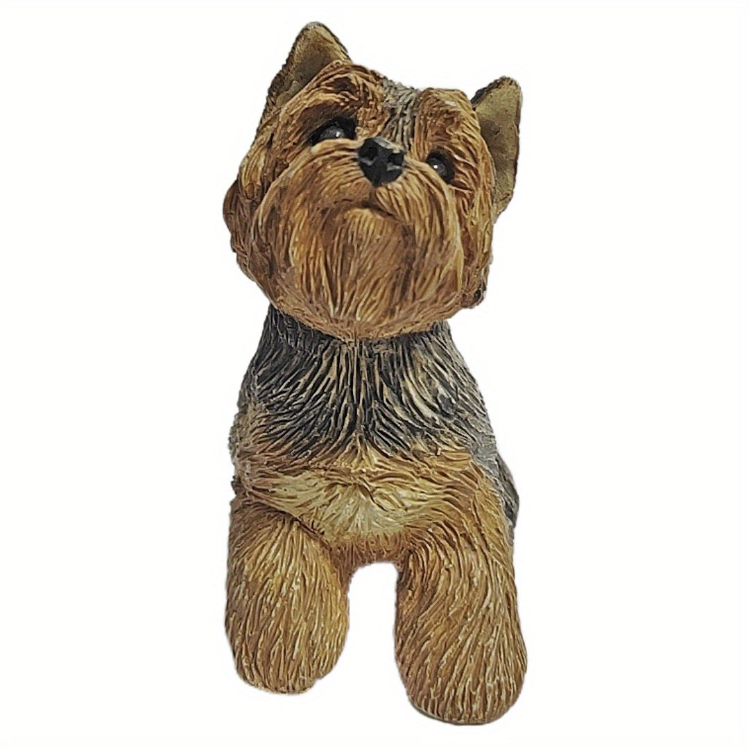 TEMU 1pc Whimsical Yorkshire Terrier Resin Dog Figurine - Cute Cartoon-style Indoor-outdoor Decor For Home, Living Room, Patio, Or Desktop - Gift For
