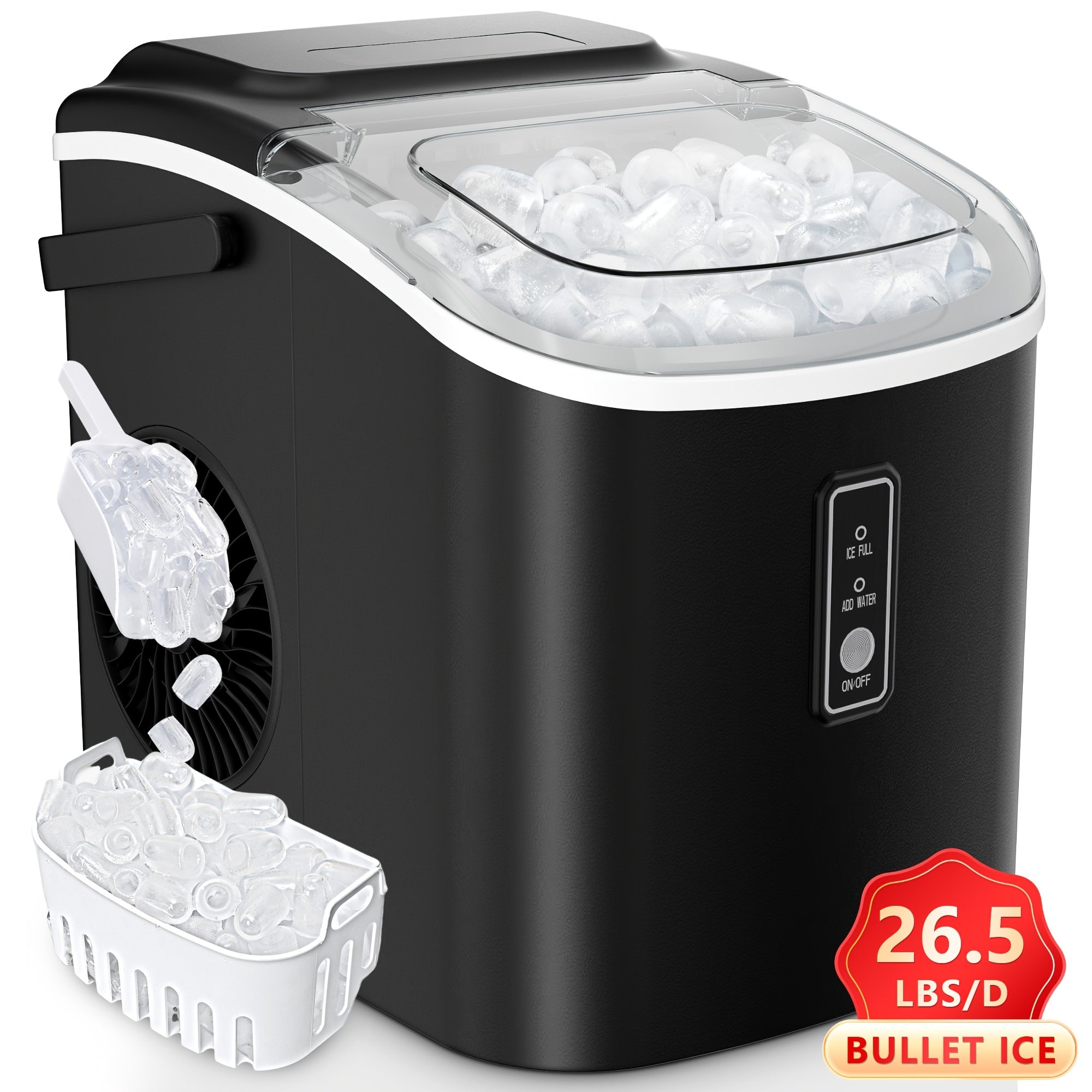TEMU 26.5 Pound Bullet Ice Machine And Mini Refrigerator, Compact & Portable, Self-cleaning Ice Maker With Ice Scoop&basket, Perfect For , Camping,