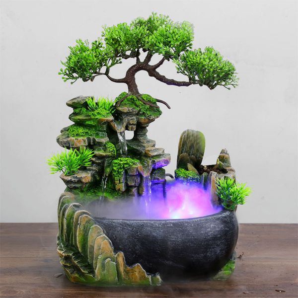 Decorative Objects Figurines Fortune Fengshui office desk decorated desk fountain with color changing LED light spray 230407