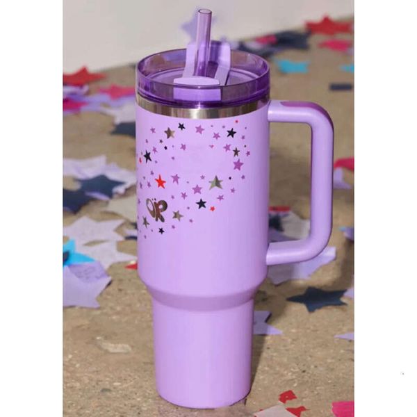 New Co-Brand Purple Star 40Oz H2.0 Coffee Mugs Outdoor Camping Travel Car Cup Stainless Steel Cups With Silicone Handle