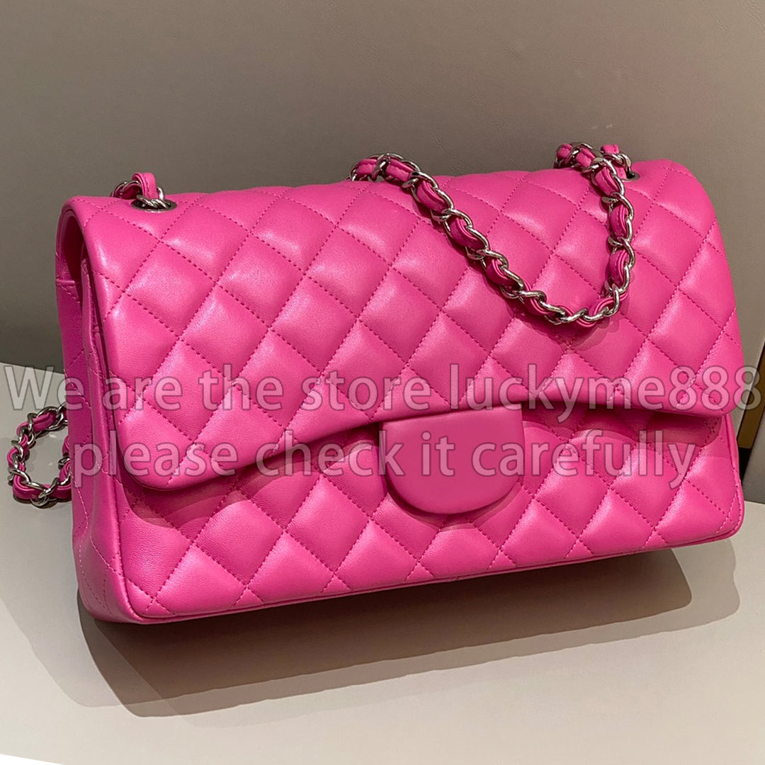 12A Mirror Quality Designer Jumbo Classic Double Flap Bag 30cm Womens Real Leather Quilted Bags Luxury Handbags Caviar Lambskin Purse Hot Pink Shoul