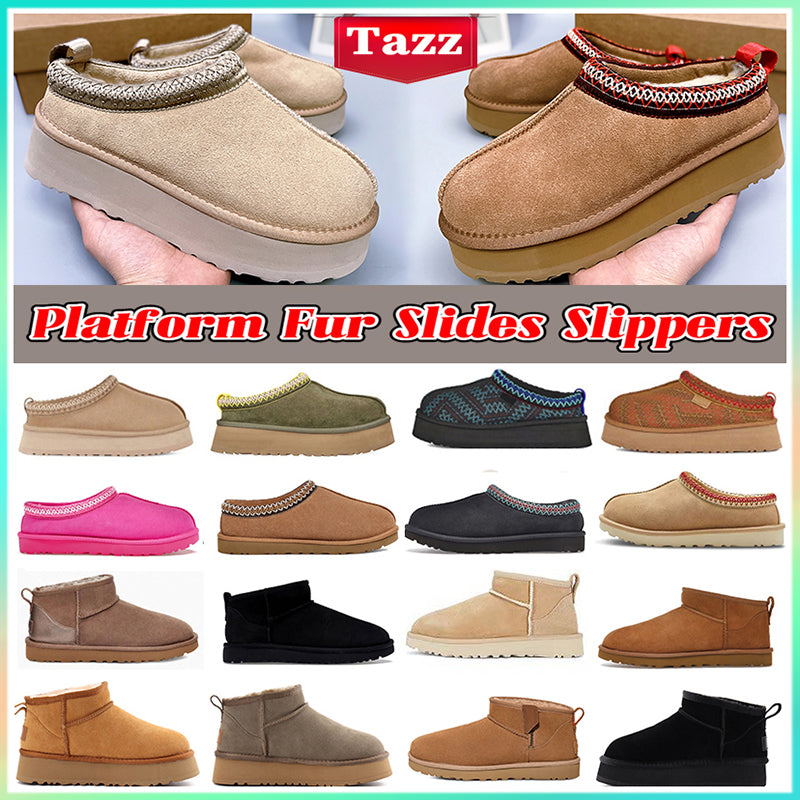 uggssneaker Tazz Slippers fur Suede Disquette Slipper men women shoes Ankle mules winter