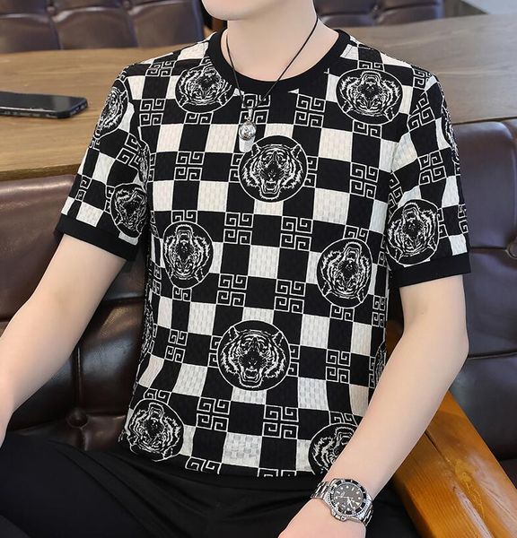 plaid tiger tshirt mens designer t shirt summer short sleeve Ice silk cotton t shirts men