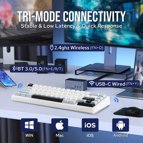 Keyboards EPOMAKER x AULA F65 65% Layout Hot-Swap Gasket-mounted Wired Type-C-Bluetooth-2.4G Wireless Mechanical Keyboard for Mac-Win z25012