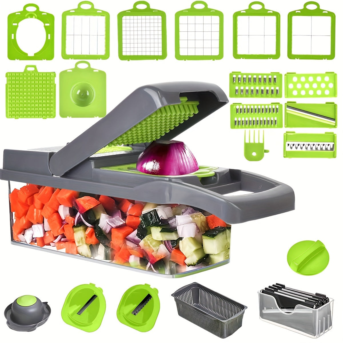 TEMU 22pcs-set Vegetable Chopper With Container Potato Food Salad Dicer Veggie Chopper Cutter Kitchen Cooking Gadgets Accessories