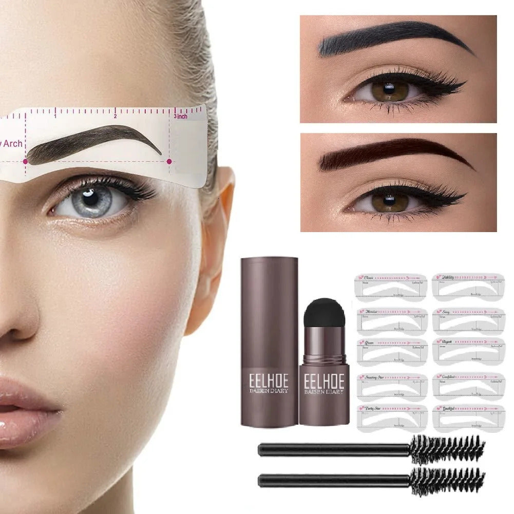 Eyebrow Shaping Kit Stamp Eyebrow Pencil and 5 Pairs Brow Stencils Kit Pen Cosmetics Waterproof Natural Color Eye Makeup Tools 240621