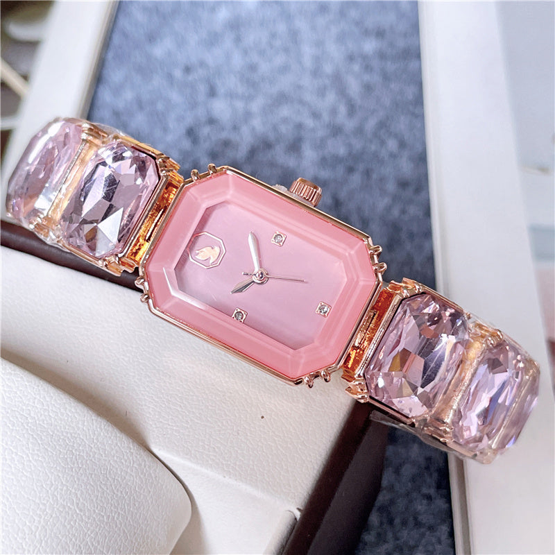 Fashion Full Brand Wrist Watches Women Girl Swan Colorful Gems Style Steel Metal Band Quartz Clock SW72