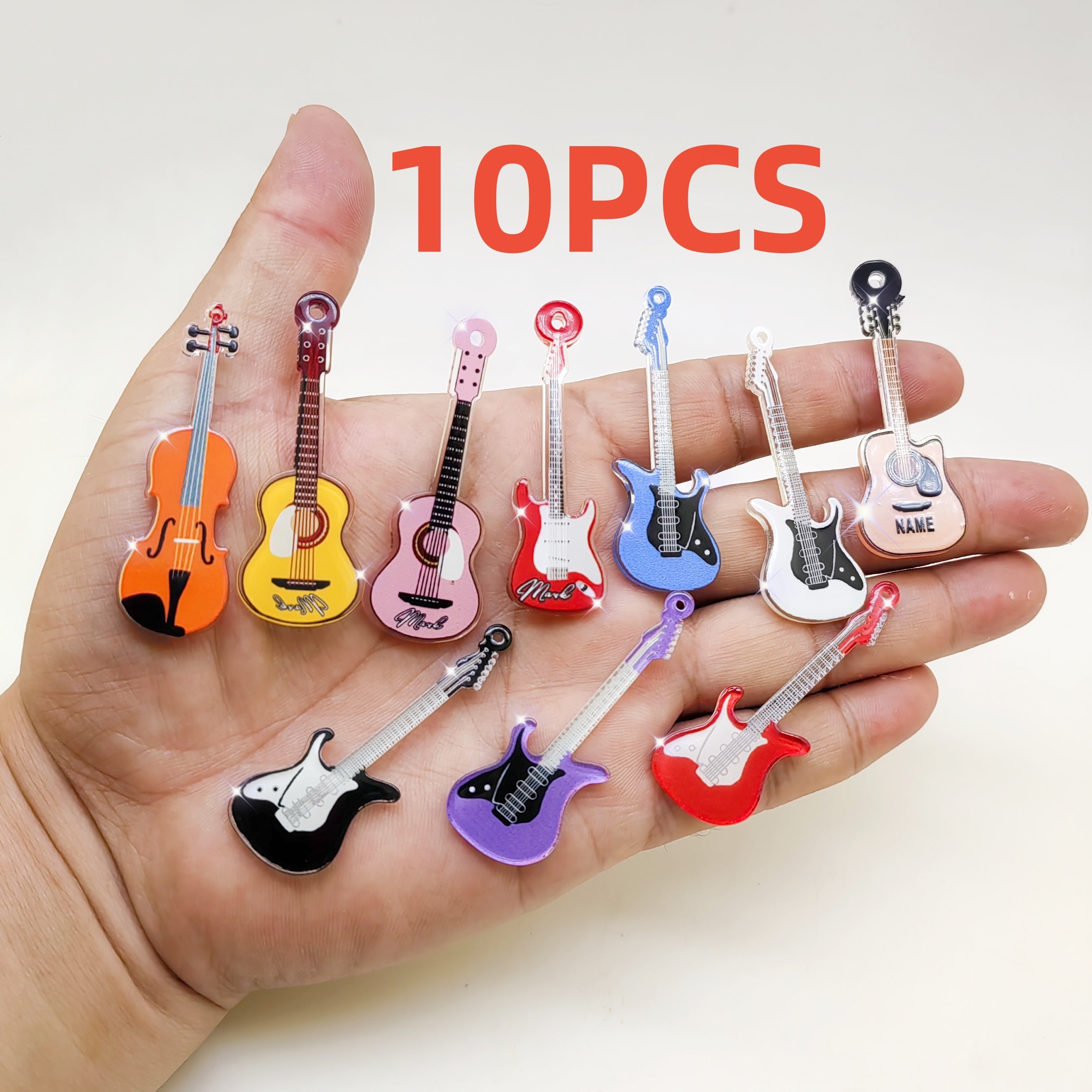 TEMU 10-5pcs 2d Mixed Color Guitar, Violin And Ukulele Acrylic Pendants, Suitable For Diy Earrings And Keychains, Jewelry Making Ornaments And