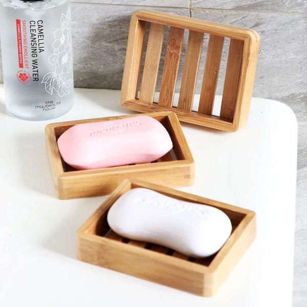 Bamboo Dishes Holder Natural Wooden Soap Dish Plate Box Case Bathroom Shower Tray Sink Deck Bathtub Storage Self Draining Sponge Holders Rac