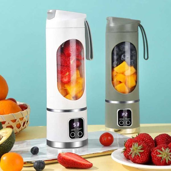 Juicers 450mL Portable Fruit Juicer with 8 Page Blade Home USB Rechargeable Large Capacity with Digital Display Juice Maker Machine J241114