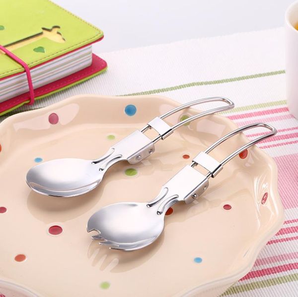 Foldable Folding Stainless Steel Spoon Spork Fork Outdoor Camping Hiking Traveller Kitchen Tableware SN630
