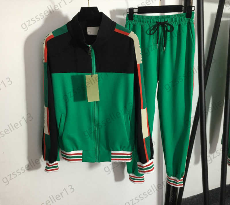 Two Piece Womens Tracksuit Contrasting Striped Print Stand-up Collar Jacket Collocation Loose Bunch Of Foot Trousers Casual Sports Style Women Cloth