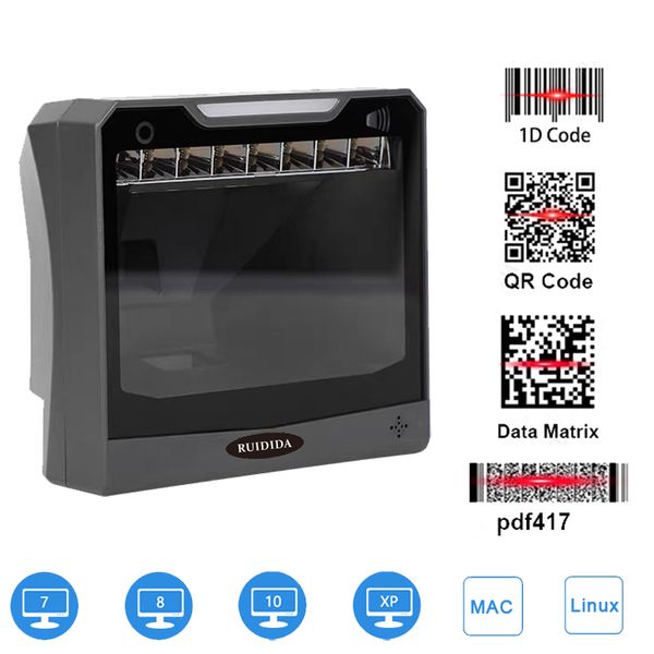 Platform Barcode Scanner 1D 2D Desktop Omnidirectional Hands-Free Bar code Scanner Wired USB Barcode Reader QR Code PDF barras