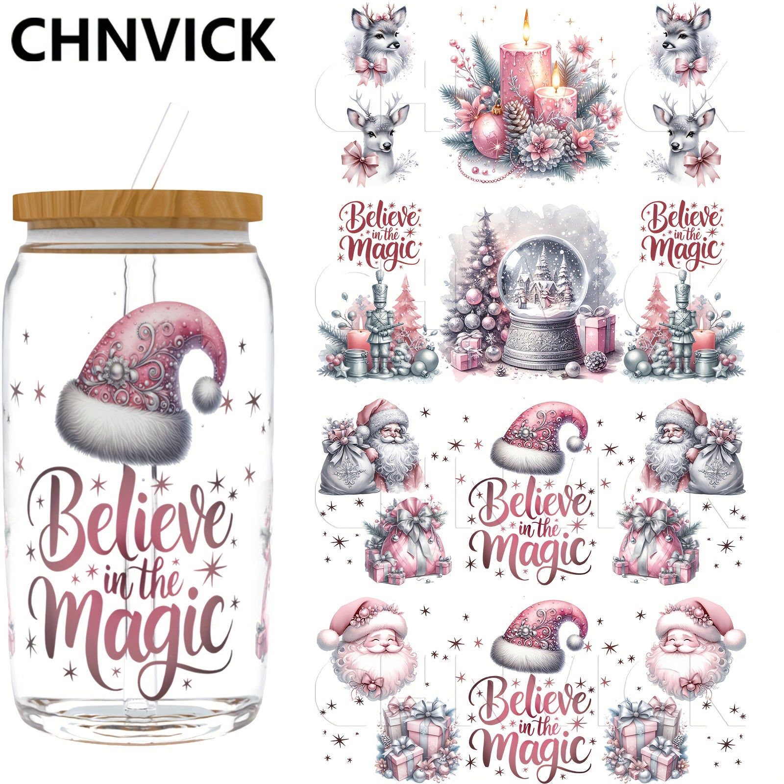 TEMU Uv Dtf Cup Wraps, 4pcs Christmas Style Uv Dtf Transfer Paper For 16oz, Glass, Tables, Chairs, Computers, High Uv Dtf Wraps(glass Not Included),