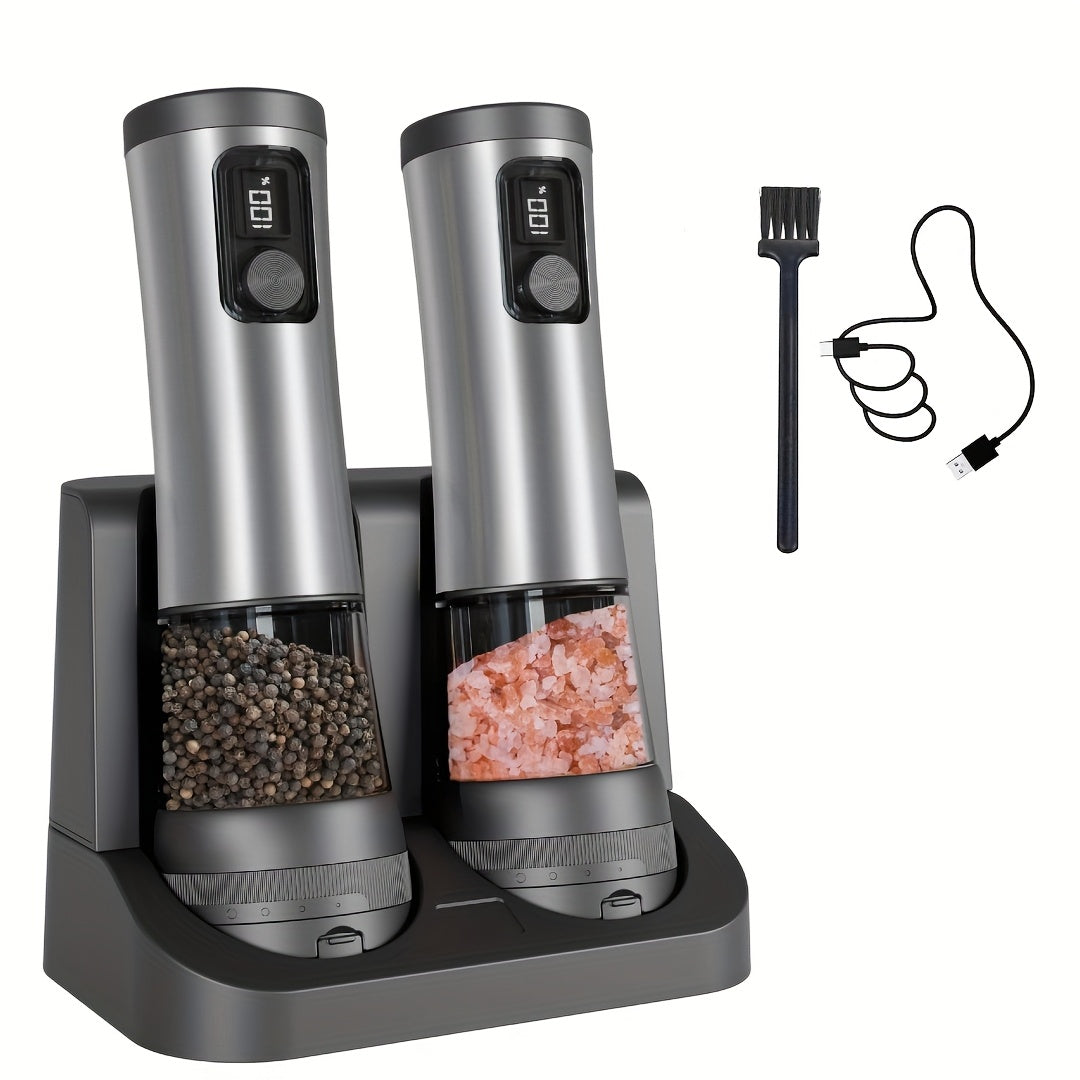 TEMU Rechargeable Electric Salt And Pepper Grinder Set - Large Capacity With Base - Automatic Pepper And Sea Salt Grinder Set, Adjustable Coarseness