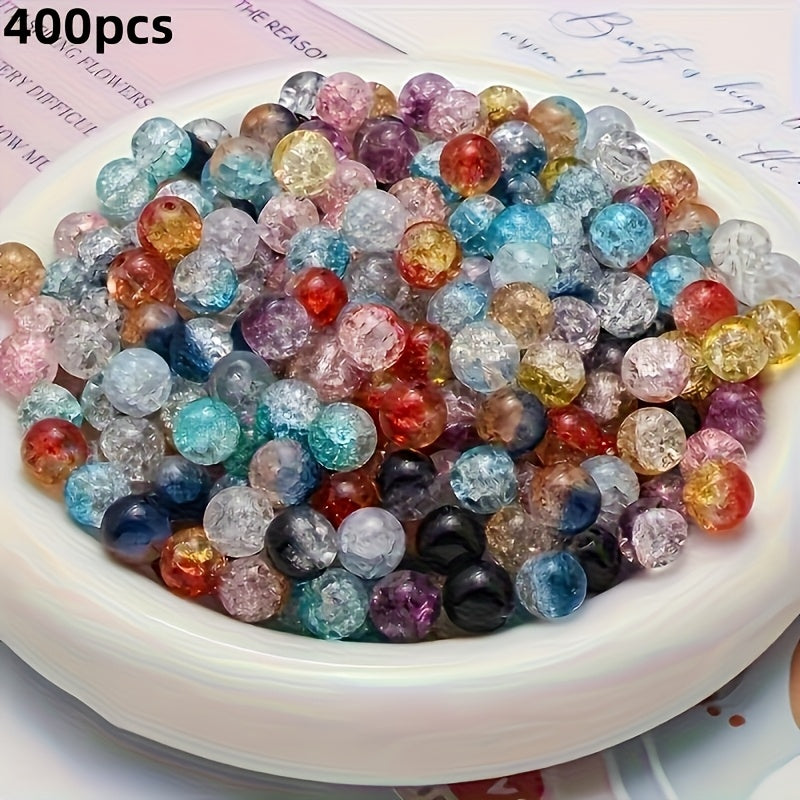 TEMU 400 Glitter Gradient Cracked Beads Made- Colored Round Beads For Bracelets, Necklaces, Earrings - Ideal Holiday Gift For Crafts Enthusiasts