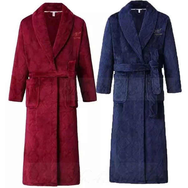 Winter Nightwear Kimono Bathrobe Gown PLUS SIZE Thick Flannel Long Robe Couple Sleepwear Home Clothes Coral Fleece LoungewearXJ241018