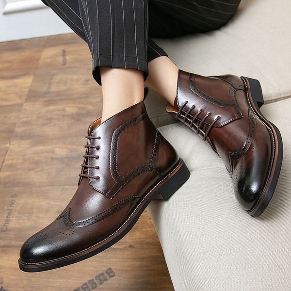 Genuine Leather Footwear Designer Formal Brogue Dress Winter Business Shoes for Men Fashion Casual Ankle Boots 45 fbfc