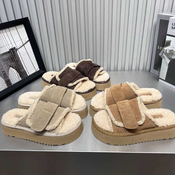 Slippers Top Quality Women Winter Warm Slippers Slip On Scuff Soft Wool Sole Snow Slides Short Plush Platform House Cotton Shoes Indoor J241