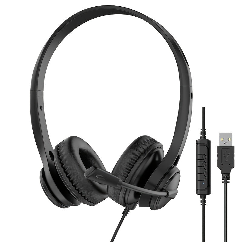 TEMU Jty-1225 Wired Over-ear Headphones With Mic - Usb, Type-c & 3.5mm Jacks, Noise-canceling For Calls, Lightweight & Portable, Ideal For