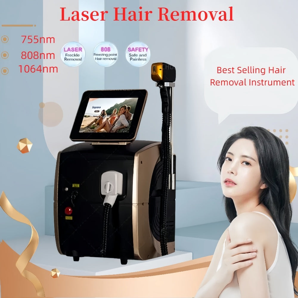 Diode Laser Hair Removal Machine 3 Wavelength 755nm 808nm 1064nm Laser Ice Platinum Permanent Painless Hair Removal CE