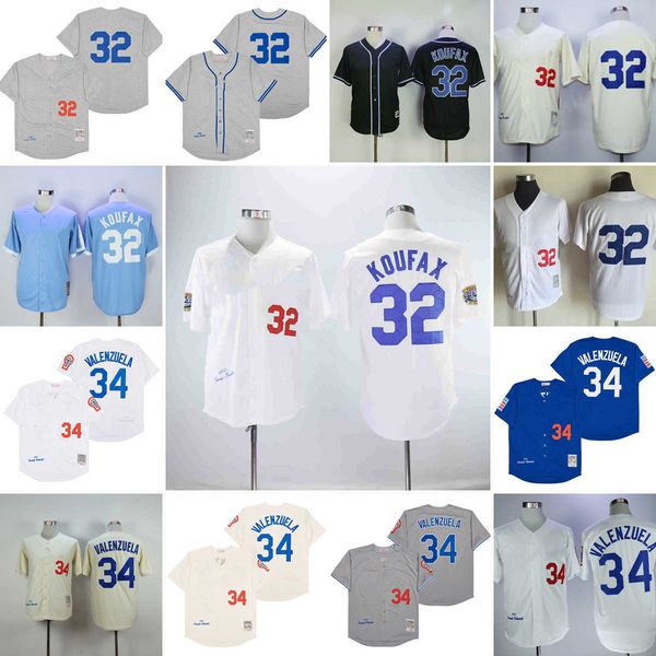 Vintage College Throwback Baseball 32 Sandy Koufax Jerseys retro Stitched 34 Fernando Valenzuela Gray 1963 Cream 1955 white 1959 1981 blue J