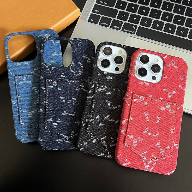 Phone Case Card Holder for iPhone Pro Max Cases 14 13 12 11 X XR XS XsMax 8P 15 Plus Cell Half wrapped PC case with denim pocket edge dhgate