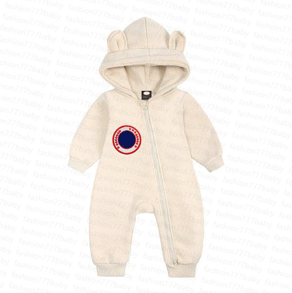 Autumn winter newborn Thickening velvet Hooded Rompers baby Boys girls Fashion kids designer embroidery luxury 100%cotton Long sleeve Jumpsuits&Romp