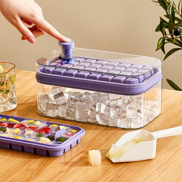 Maker With Storage Box Silicone Press Type Cube Makers Ice Tray Making Mould For Bar Gadget Kitchen Accessories 0516