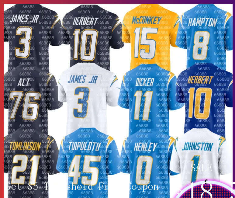 Chargers Jersey LaDainian Tomlinson Junior Seau Justin Herbert 15 Ladd McConkey Derwin James Jr Cameron Dicker Daiyan Henley Joe Alt Omarion Hampton