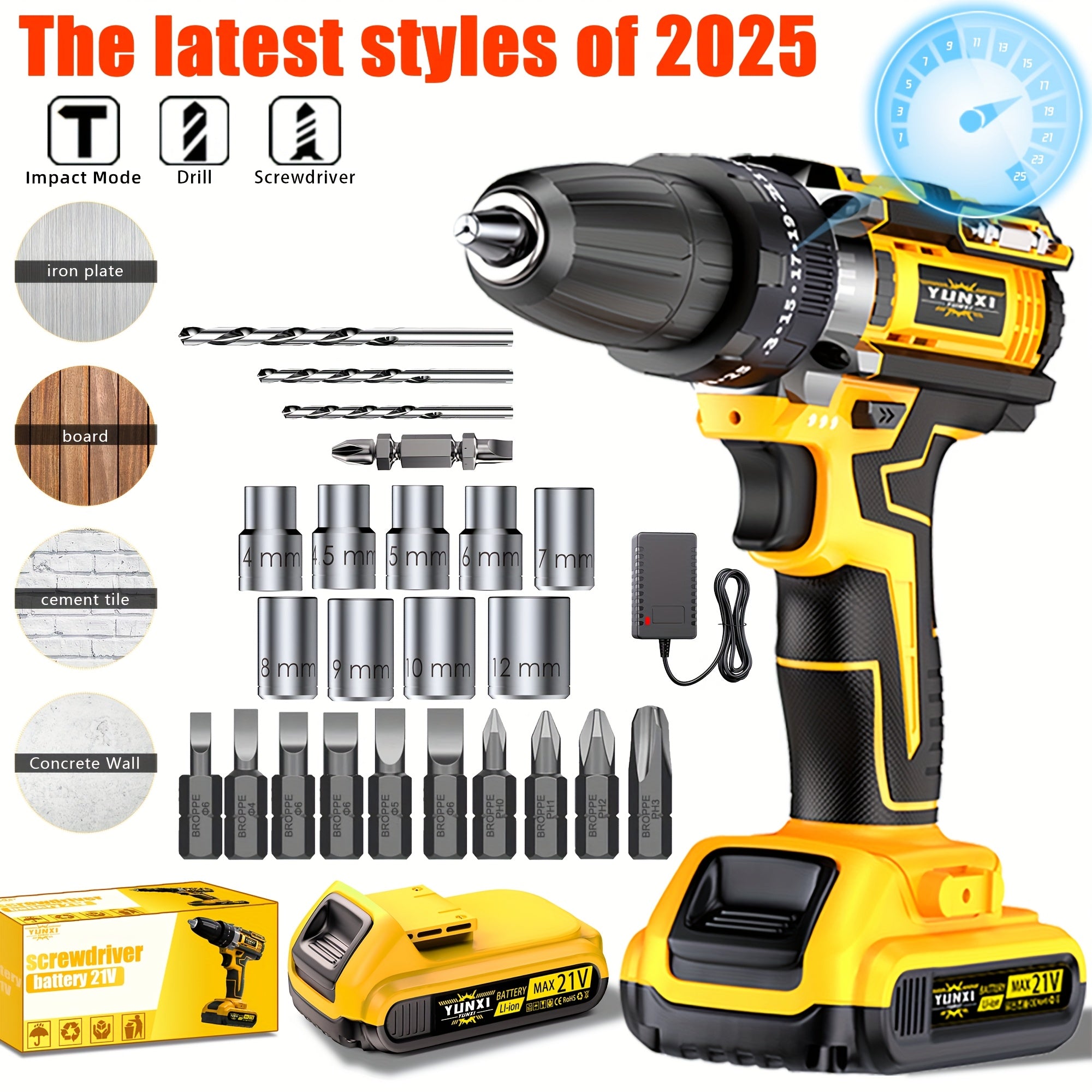 TEMU 21v Cordless Brushless Impact Wrench & Drill Kit With Fast-charging Lithium-ion, 21v Wireless Power Tool Set With Ergonomic Grip, Voltage