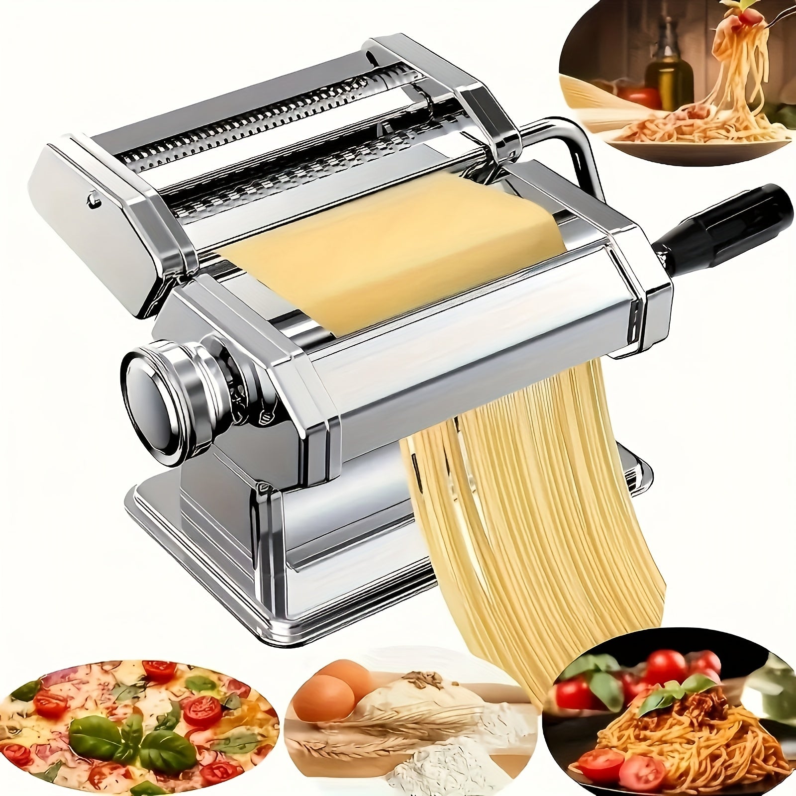 TEMU Spaghetti Maker, Pasta Machine With 8 Adjustable Thickness Settings, 2-in-1 Spaghetti Roller And Cutter, Dough Press For Making Noodles, Perfect