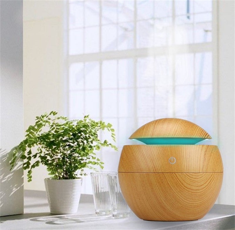 Cute Wood Grain Round Ball Humidifier Desktop Aroma Diffuser Fragrance Fog Spraying Bedroom Bathroom Air Freshener Anti-Odour USB Rechargeable Built