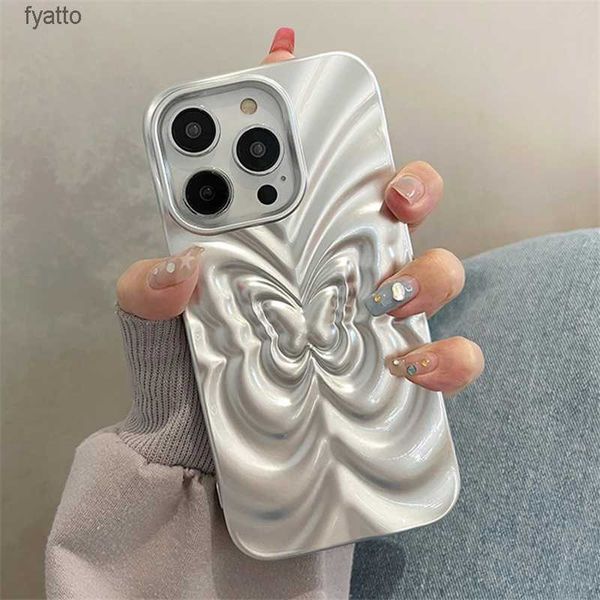 Cell Phone Pouches Candy Color Fold Butterfly Pattern Phone Case For11 Pro Max Soft Silicone Fashion Silver Chic Cover ShellH240307