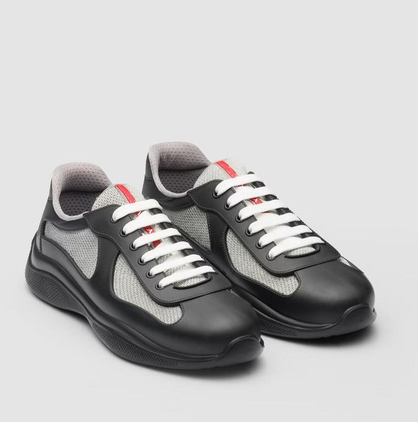 Luxury Designer Americas Cup Men Sneakers Shoes Breathable Mesh Soft Rubber Bike Trainers Technical Fabric Calfskin Casual Walking Blue Blac