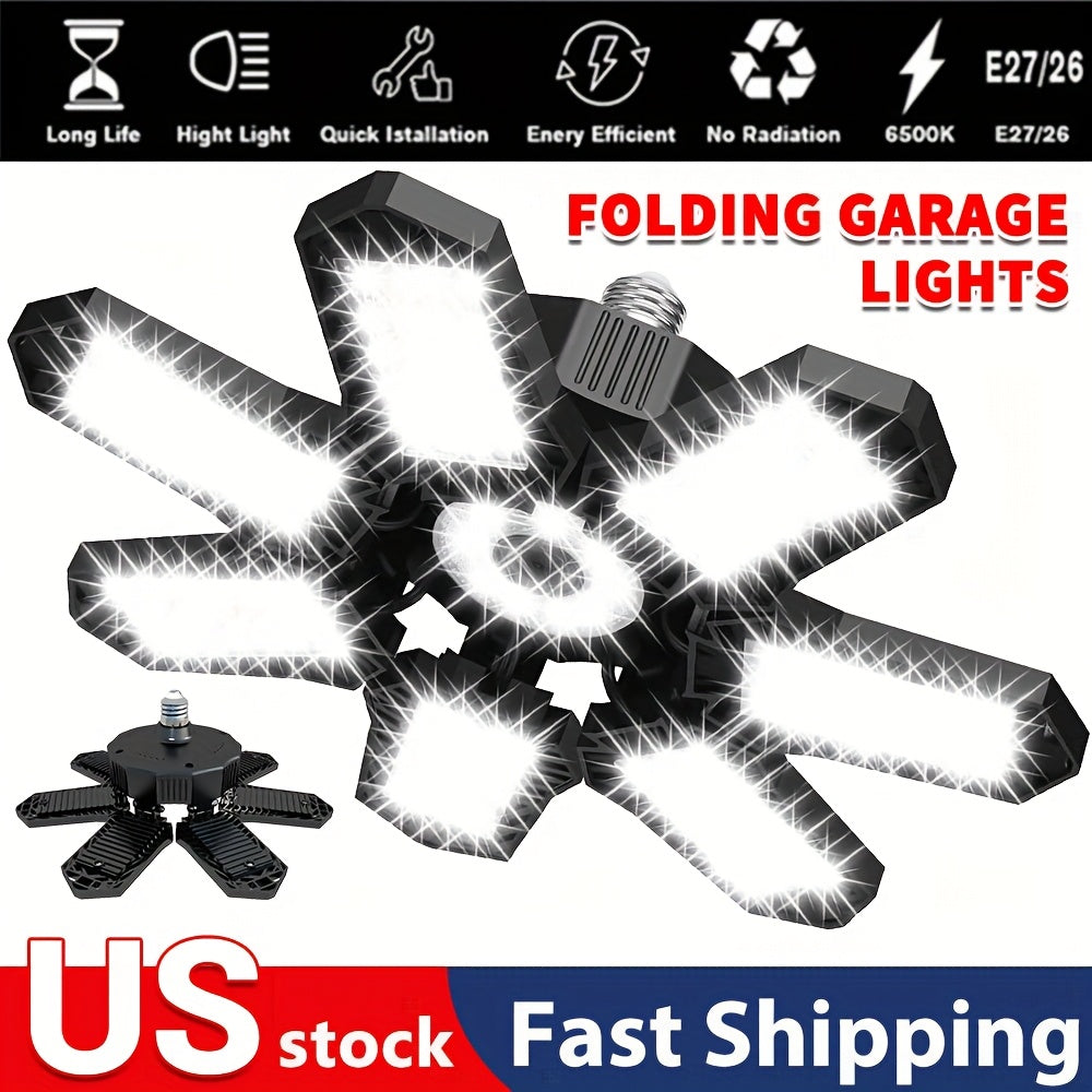 TEMU 1-2-4pcs Deformable Ceiling Lighting Led Garage Lights Bulb, 6500k Shop Light With 7+1 Adjustable Panels Led Garage Lighting Basement Barn