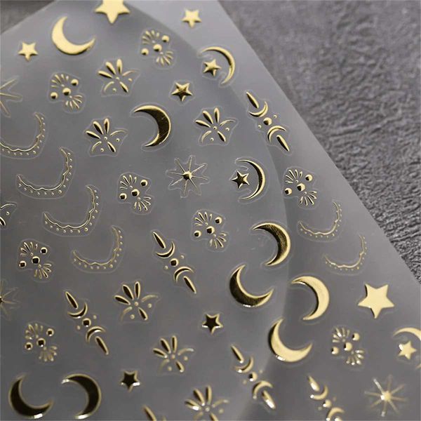 1pcs Luxury Star Moon Nail Art Stickers Gold Silver 5D Self Adhesive Nail Art Decorations Stickers Hot Stamping Manicure DecalsXJ240814