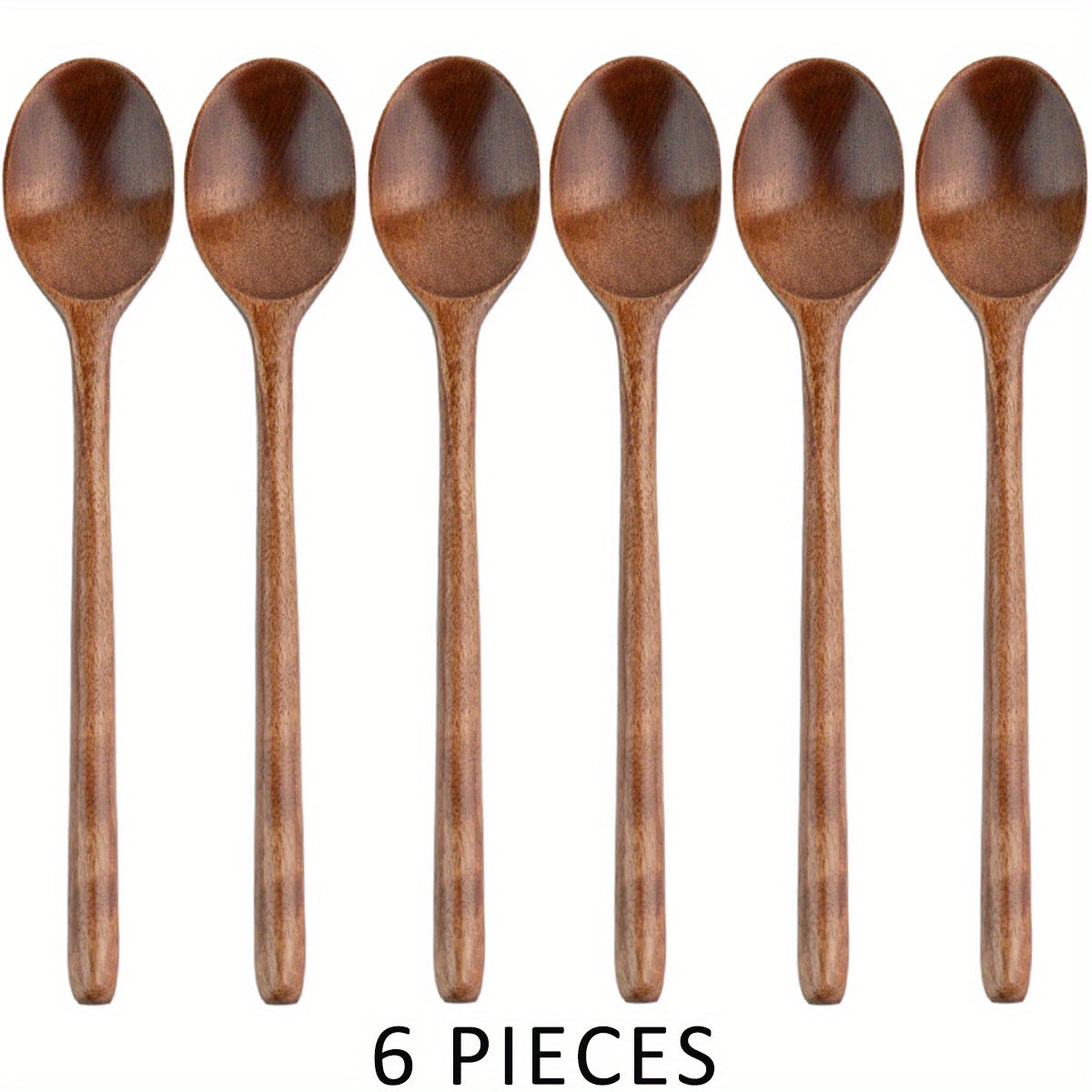 TEMU Wooden Spoons, 6pcs 9 Inch Wood Soup Spoons For Eating Mixing Stirring, Long Handle Spoon With Japanese Utensil, Friendly Table Spoon